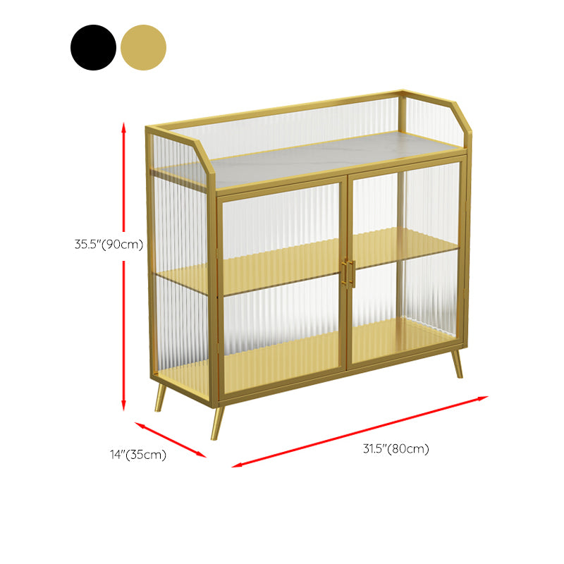 Metal and Glass Sideboard Modern Home Rectangular Side Board with Doors