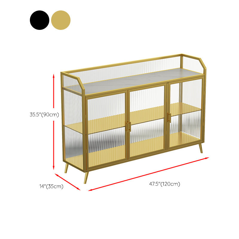Metal and Glass Sideboard Modern Home Rectangular Side Board with Doors