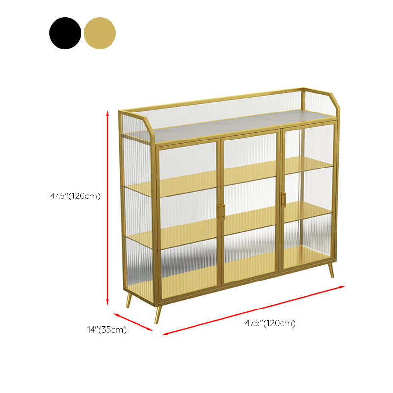 Metal and Glass Sideboard Modern Home Rectangular Side Board with Doors