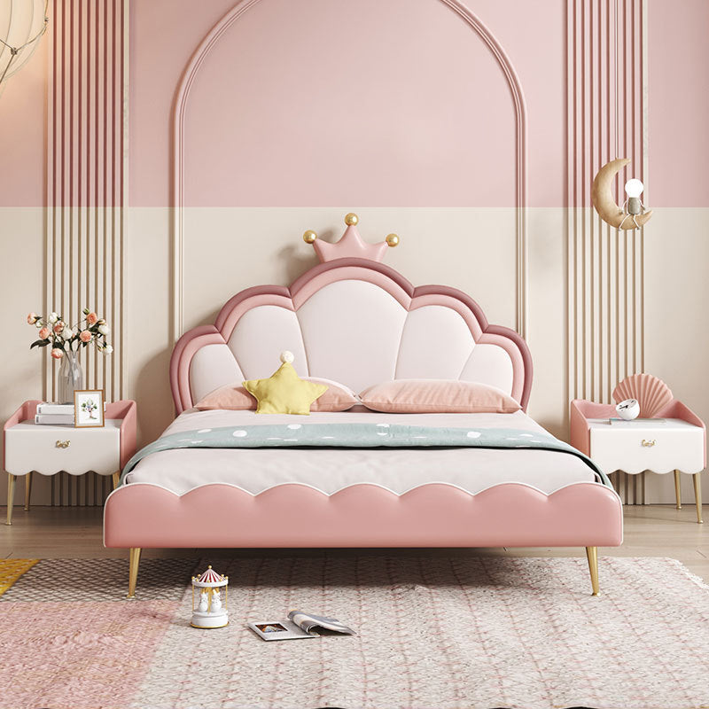 Pink Leather Contemporary King & Queen Bed Upholostered Princess Bed Frame