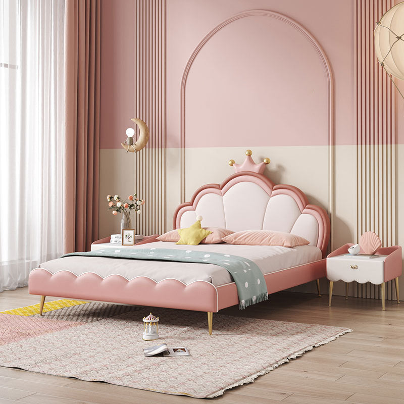 Pink Leather Contemporary King & Queen Bed Upholostered Princess Bed Frame