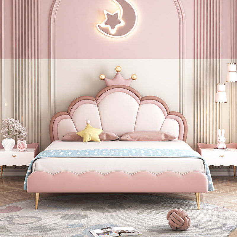 Pink Leather Contemporary King & Queen Bed Upholostered Princess Bed Frame