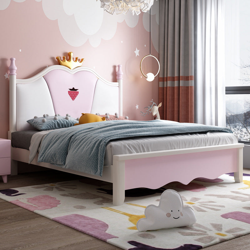 Princess Wood & Genuine Leather Bed Frame with Mattress in Pink and White