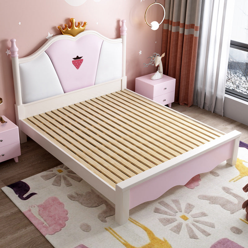 Princess Wood & Genuine Leather Bed Frame with Mattress in Pink and White