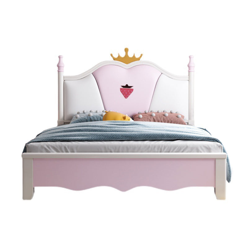 Princess Wood & Genuine Leather Bed Frame with Mattress in Pink and White