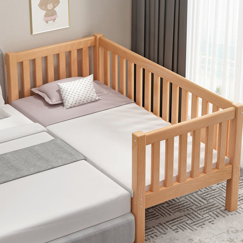 Natural Solid Wood Panel Bed Frame High Toddler Bed with Guardrail