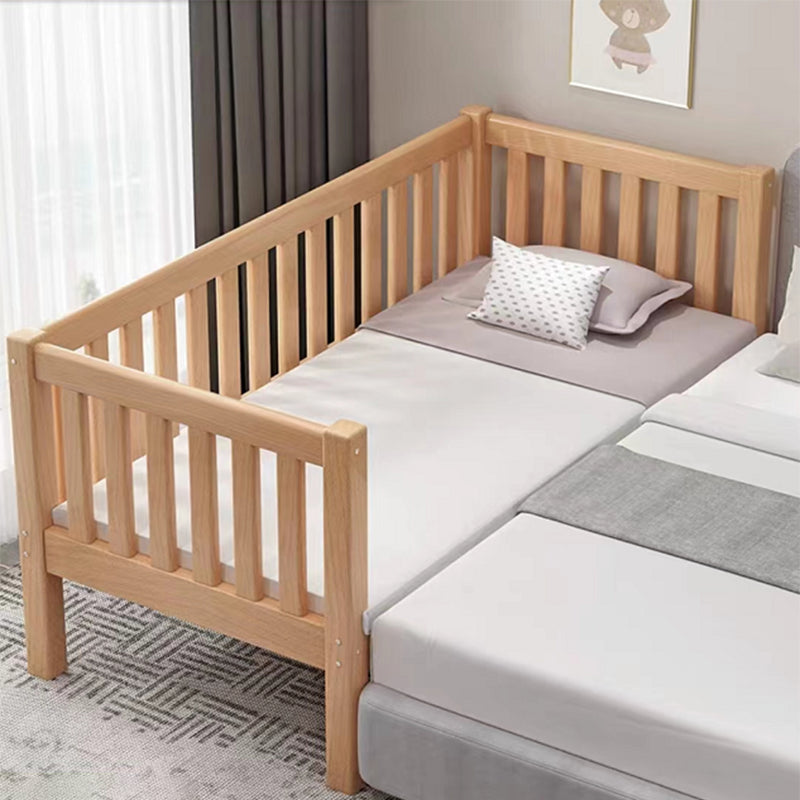 Natural Solid Wood Panel Bed Frame High Toddler Bed with Guardrail