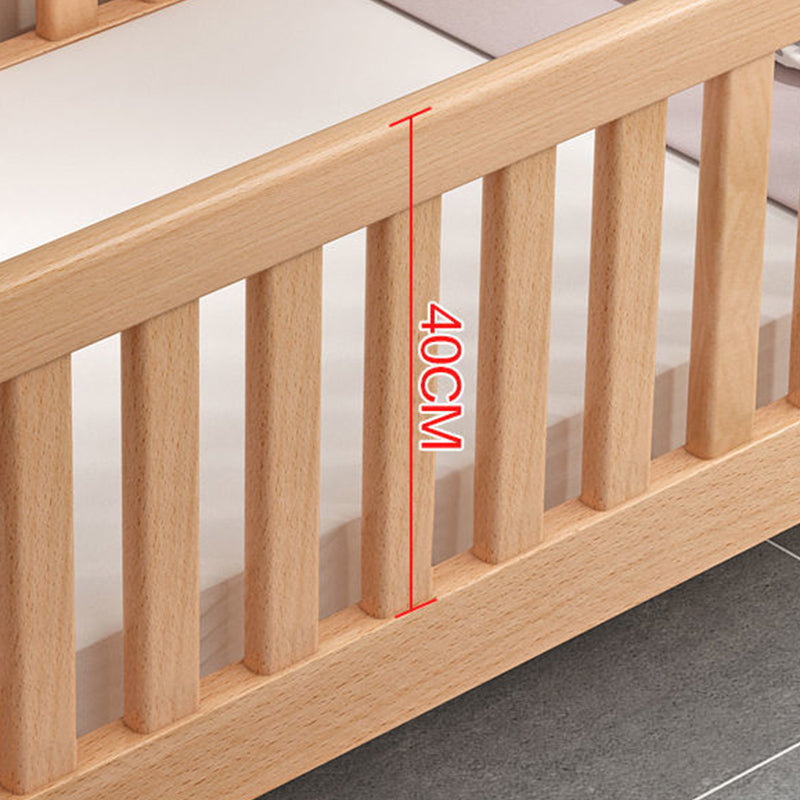 Natural Solid Wood Panel Bed Frame High Toddler Bed with Guardrail