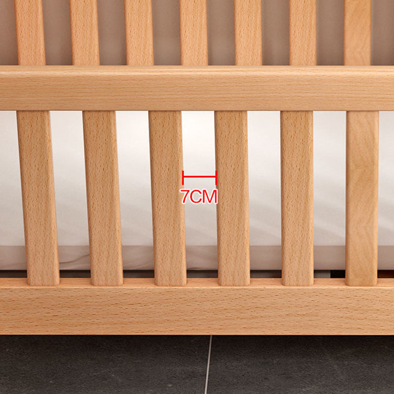 Natural Solid Wood Panel Bed Frame High Toddler Bed with Guardrail