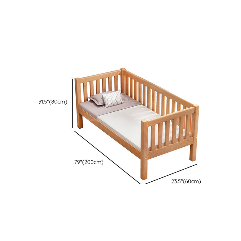 Natural Solid Wood Panel Bed Frame High Toddler Bed with Guardrail