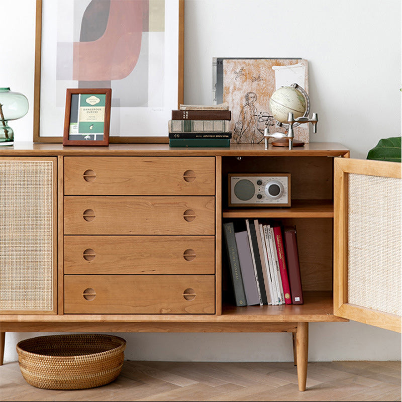 Mid-Century Modern Cabinet Solid Wood 2Shelves With Doors Straight Legs Accent Cabinet