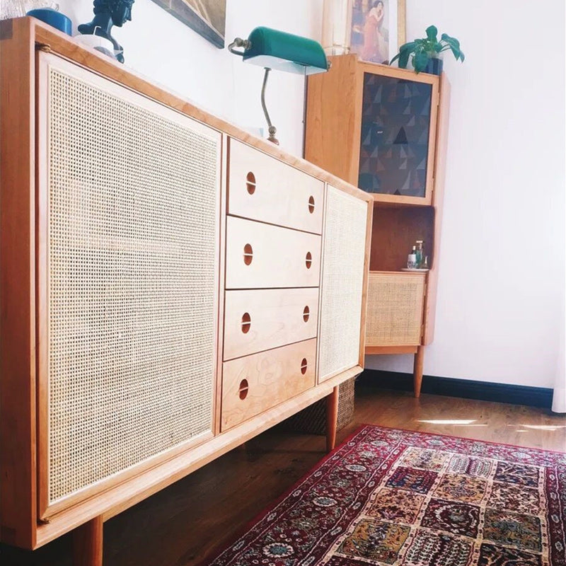 Mid-Century Modern Cabinet Solid Wood 2Shelves With Doors Straight Legs Accent Cabinet