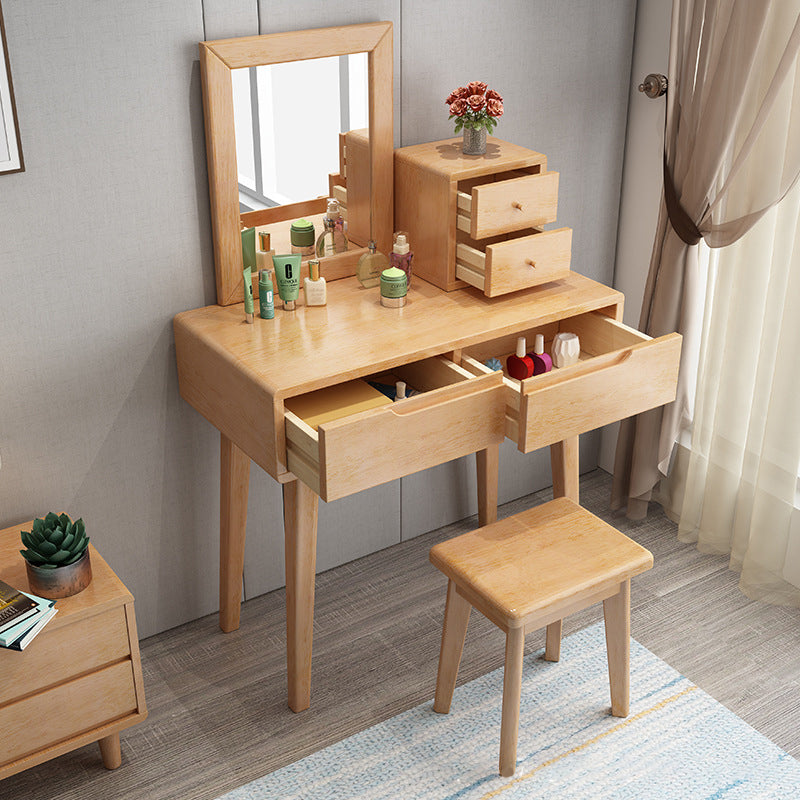 Modern 2-Drawers Table Dressing Table Solid Wood Mirror Make-up Vanity