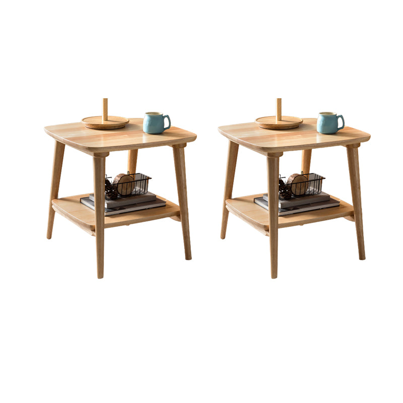 4 Legs End Table Solid Wood Table with Shelf for Living Room in Brone