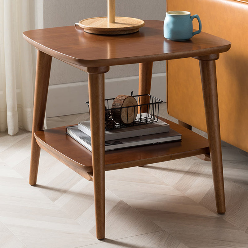 4 Legs End Table Solid Wood Table with Shelf for Living Room in Brone