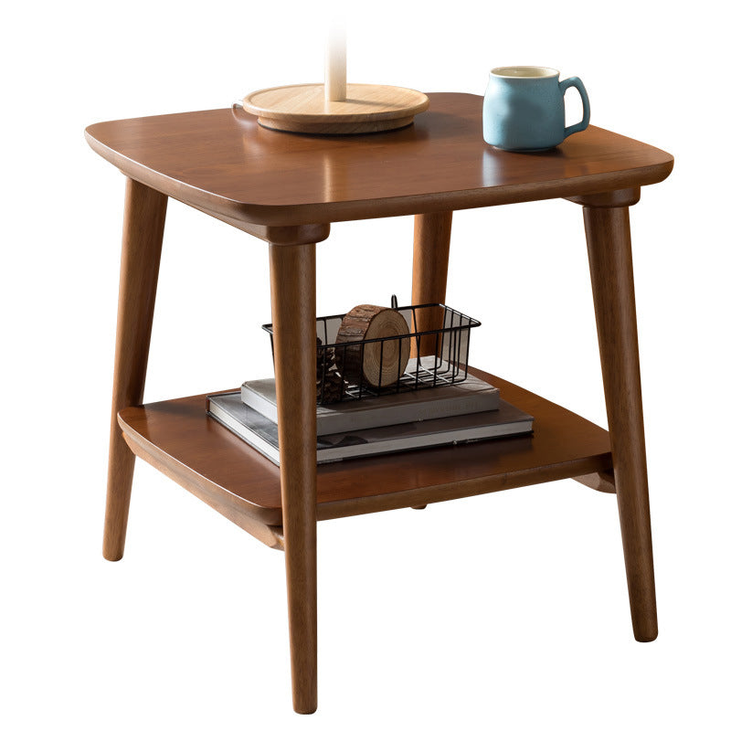 4 Legs End Table Solid Wood Table with Shelf for Living Room in Brone