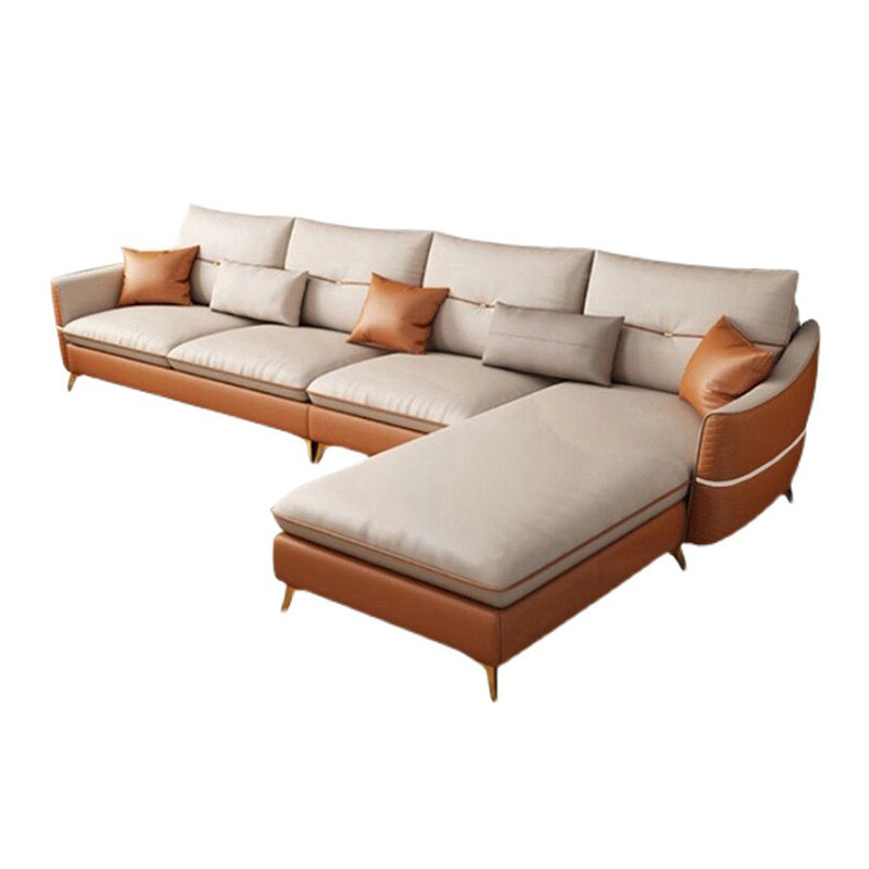 4-seater Faux Leather Sectional Sloped Arm Sectional with Pillows