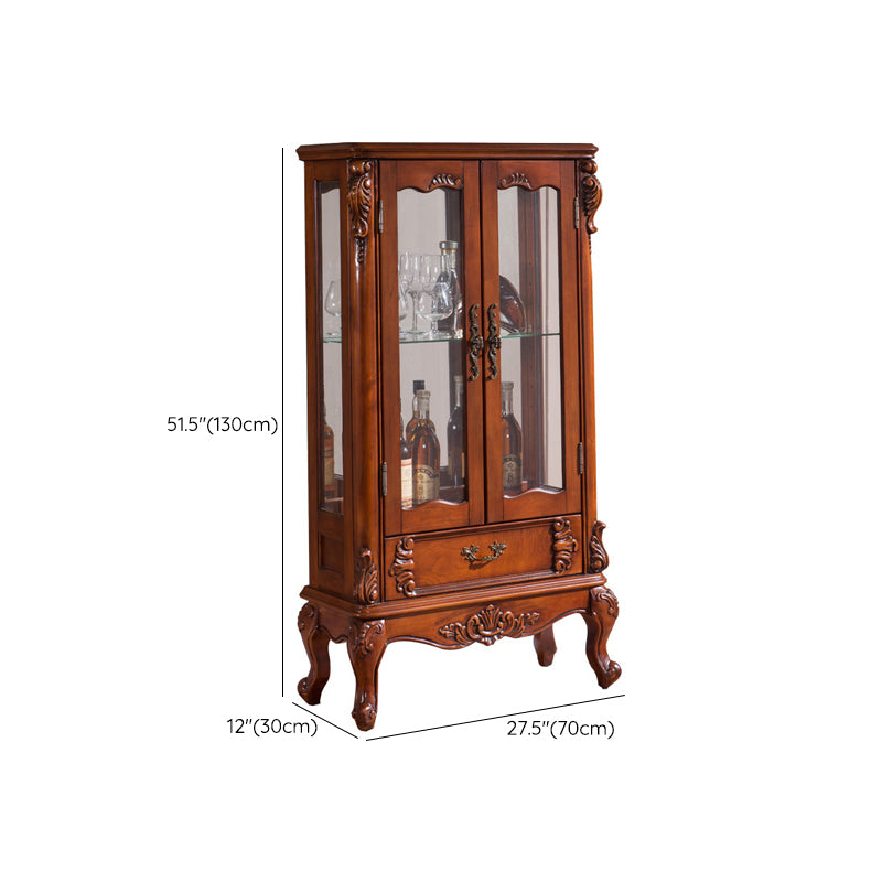 Traditional Rubberwood Display Stand Glass Doors Display Cabinet for Bedroom