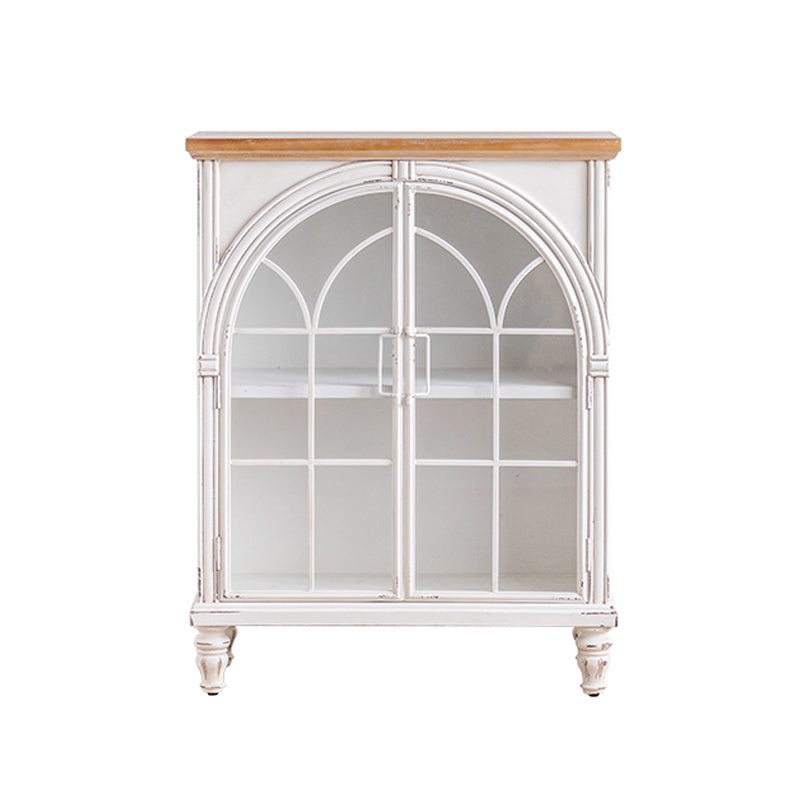 Traditional Pine Display Stand Glass Doors Storage Cabinet with Doors for Bedroom