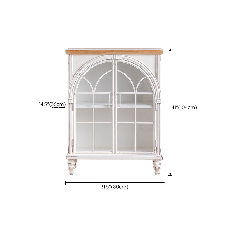 Traditional Pine Display Stand Glass Doors Storage Cabinet with Doors for Bedroom