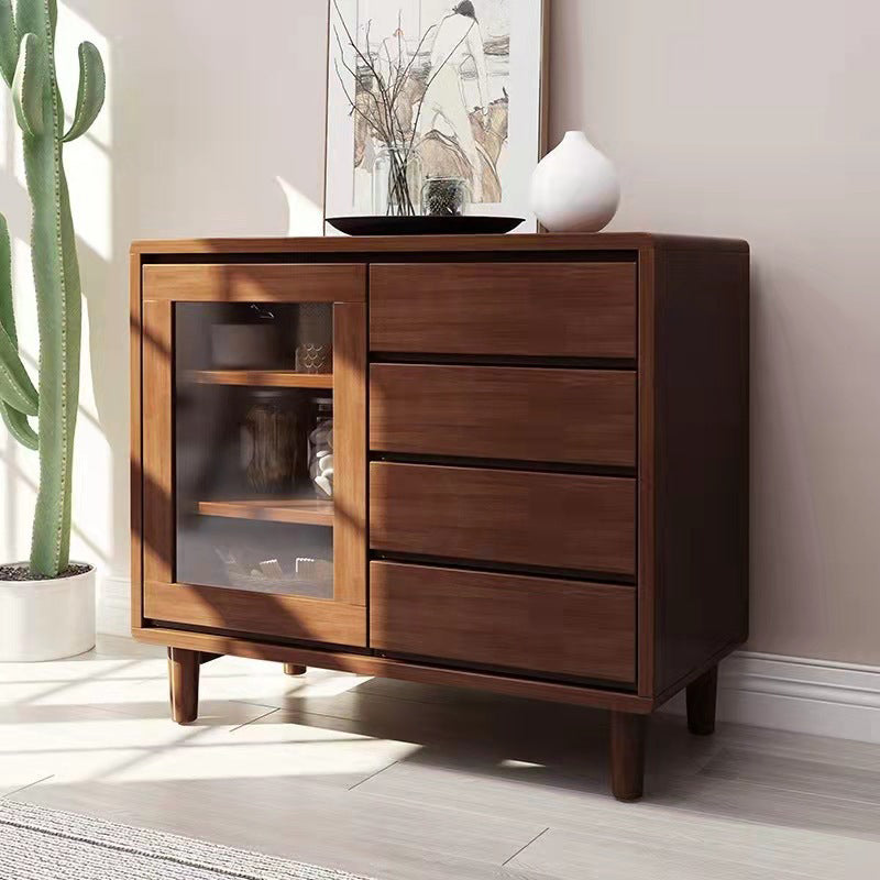 Modern Rubberwood Dining Hutch 4 Drawers 16" W Hutch Cabinet for Dining Room