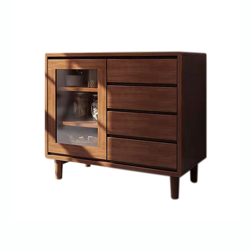 Modern Rubberwood Dining Hutch 4 Drawers 16" W Hutch Cabinet for Dining Room