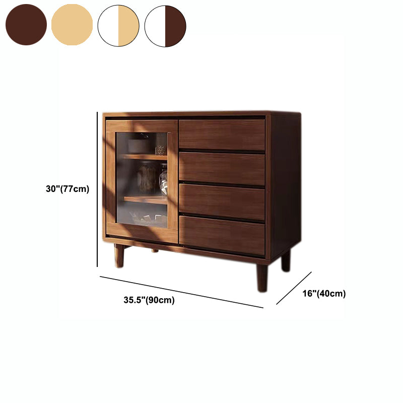 Modern Rubberwood Dining Hutch 4 Drawers 16" W Hutch Cabinet for Dining Room