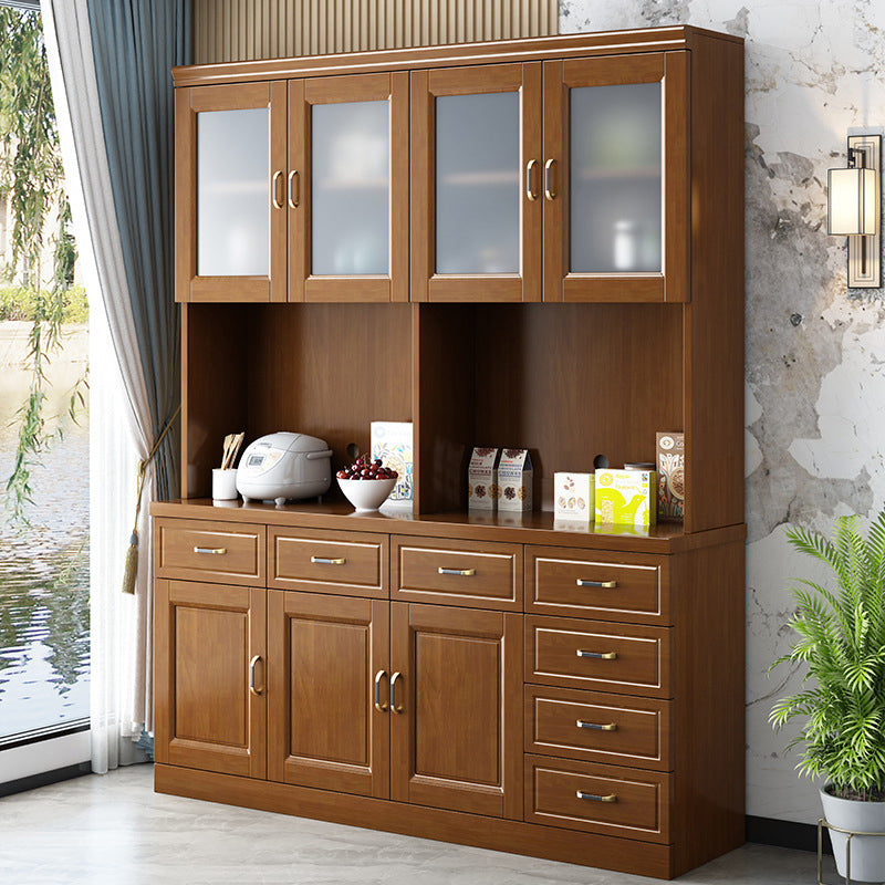 Modern Rubberwood Dining Hutch Glass Doors Hutch Buffet for Living Room