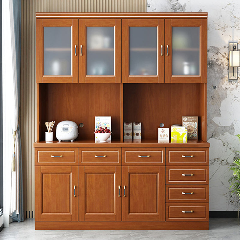 Modern Rubberwood Dining Hutch Glass Doors Hutch Buffet for Living Room