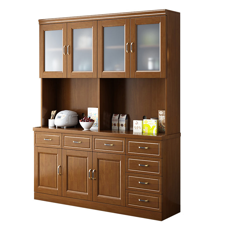 Modern Rubberwood Dining Hutch Glass Doors Hutch Buffet for Living Room