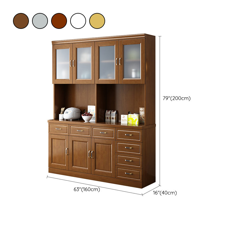 Modern Rubberwood Dining Hutch Glass Doors Hutch Buffet for Living Room