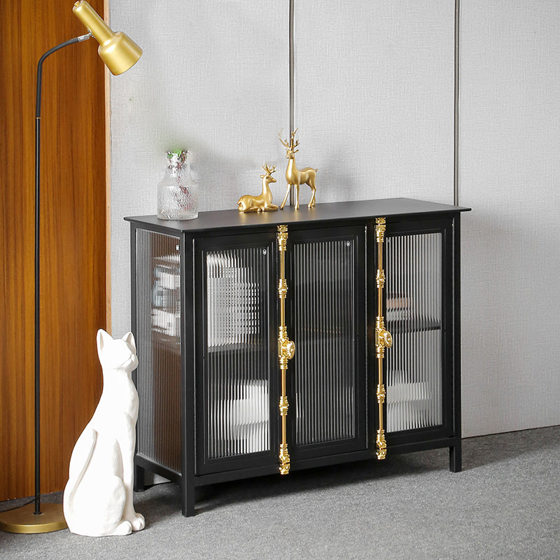 Industrial Glass Doors Curio Cabinet Metal Storage Cabinet with Legs for Living Room