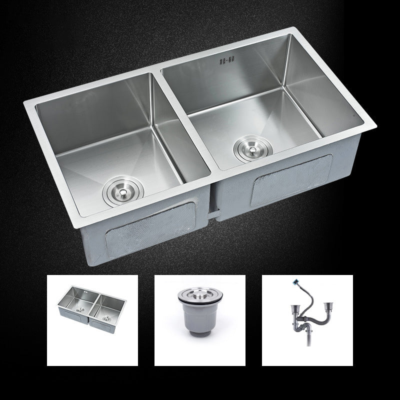 Modern Kitchen Sink Stainless Steel Double Sink with Drain Assembly Workstation Sink