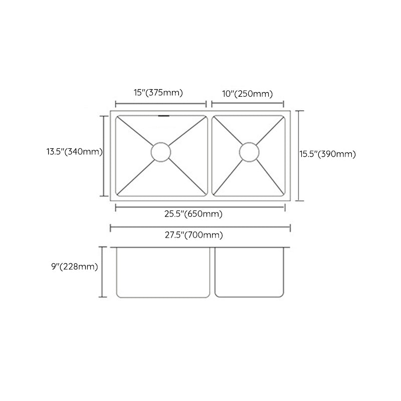 Modern Kitchen Sink Stainless Steel Double Sink with Drain Assembly Workstation Sink