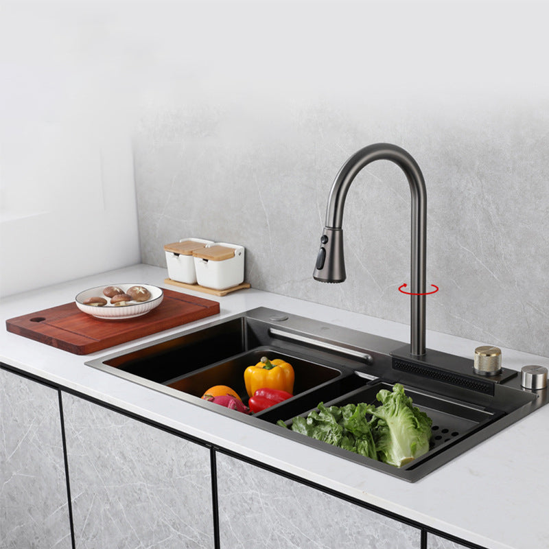 Contemporary Kitchen Sink Corrosion Resistant 3 Holes Kitchen Sink with Drain Assembly