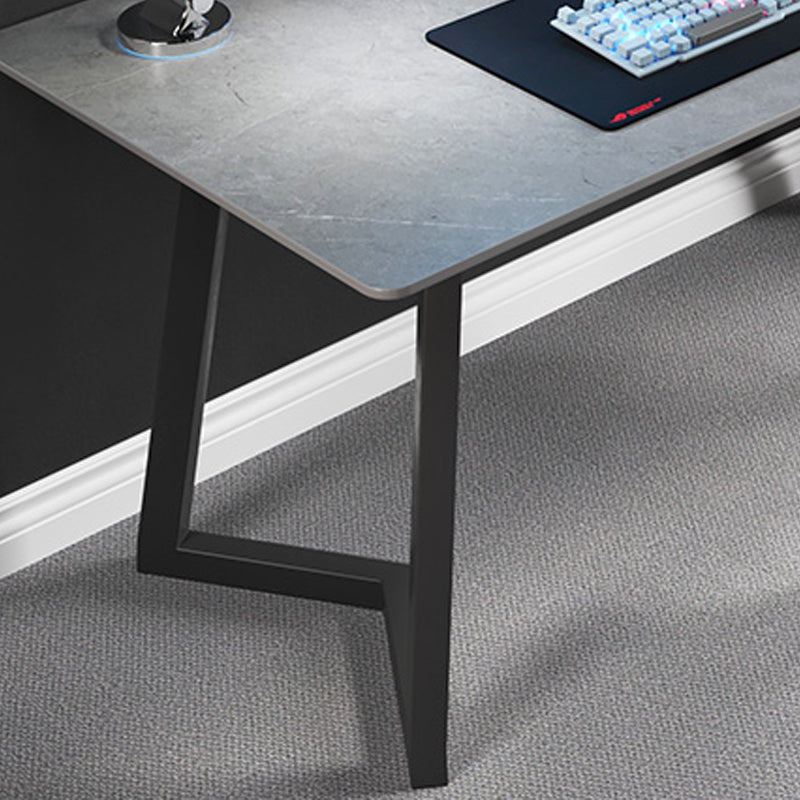 Grey/White Industrial Stone Writing Desk Rectangular Gaming Desk for Home