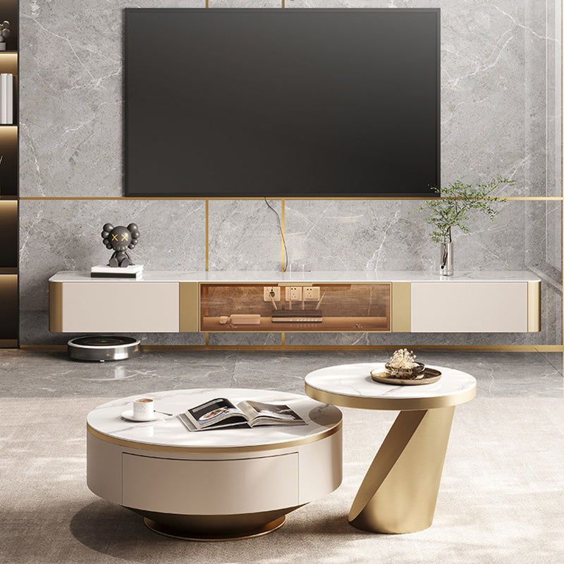 Glam Stone TV Stand Console Wall-mounted TV Media Stand with Storage for Living Room