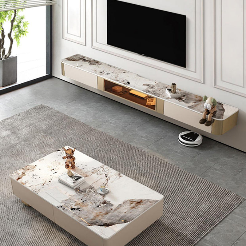 Glam Stone TV Stand Console Wall-mounted TV Media Stand with Storage for Living Room