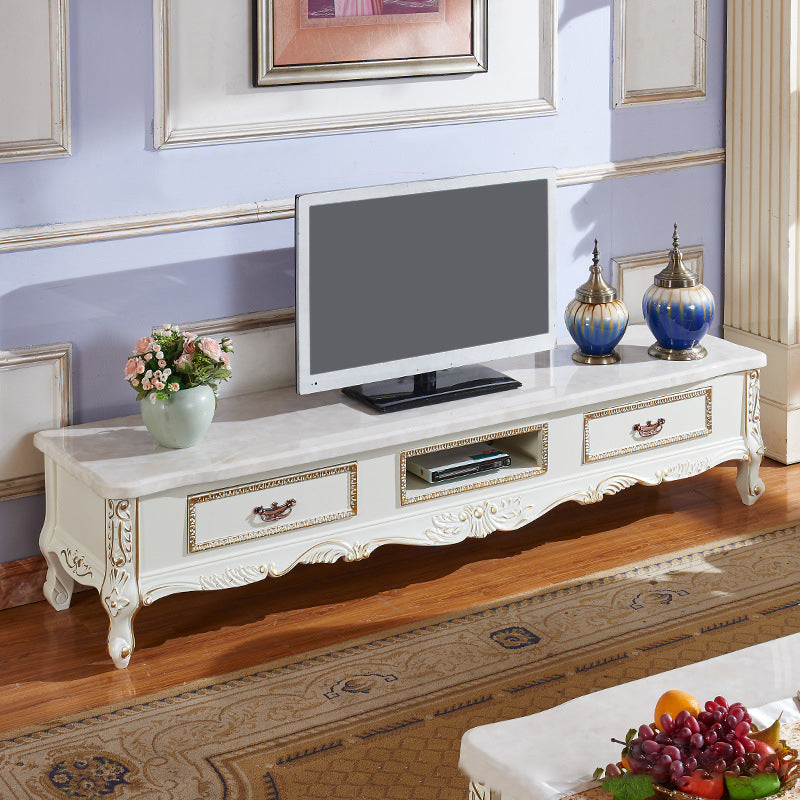 Solid Wood TV Media Console Open Storage Media Console TV Stand with 2 Drawers