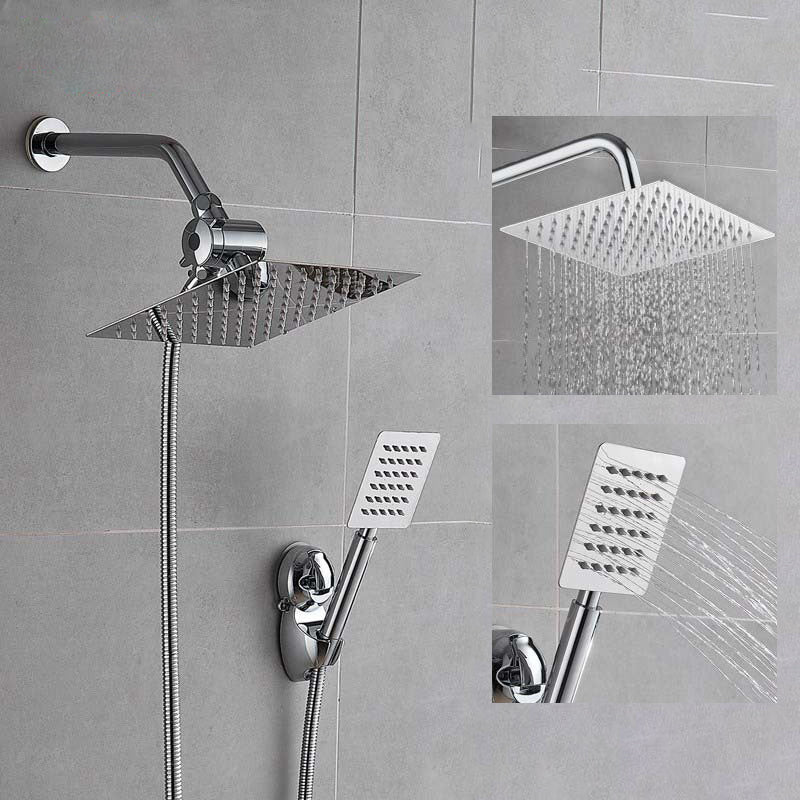 Silver Square Dual Shower Head Modern Water Filtration Wall-Mount Showerhead