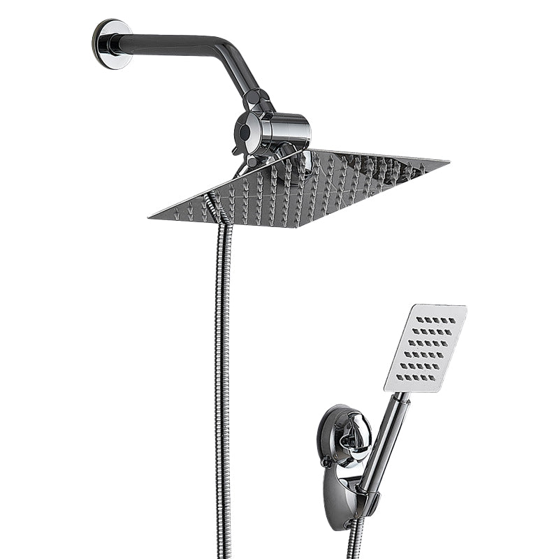 Silver Square Dual Shower Head Modern Water Filtration Wall-Mount Showerhead