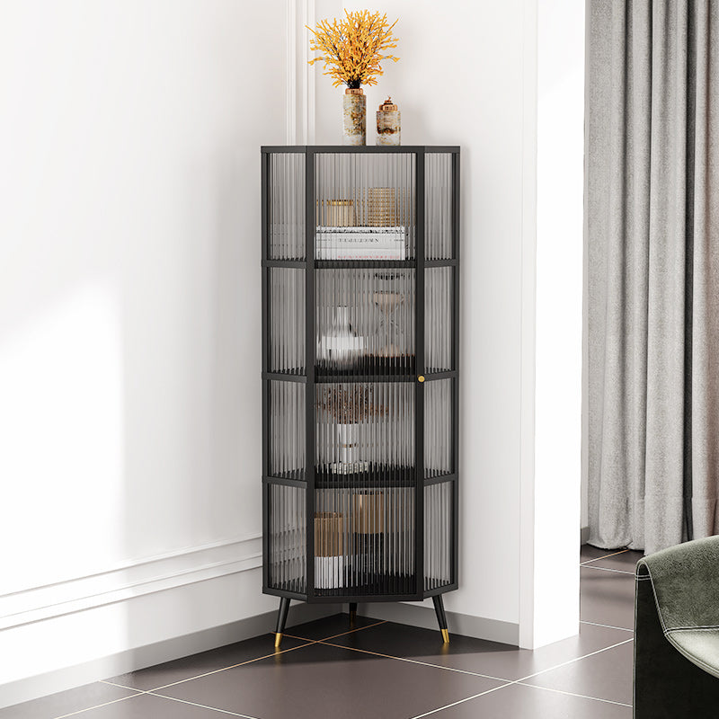 Industrial Curio Cabinet Metal Glass Doors Storage Cabinet with Legs for Living Room