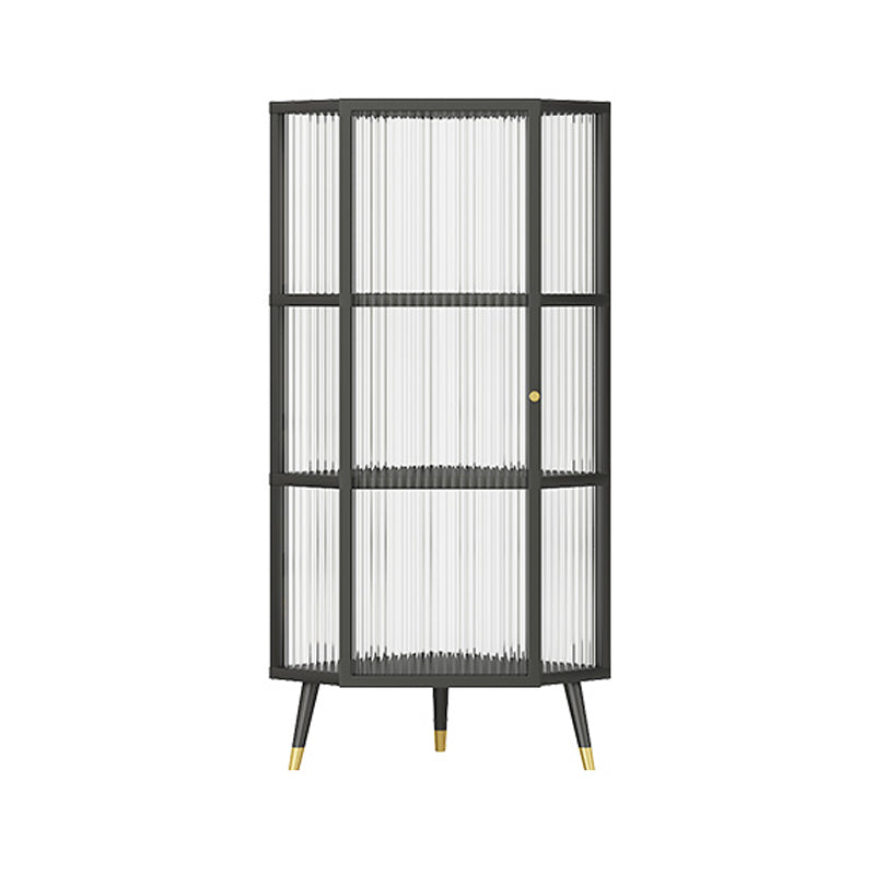 Industrial Curio Cabinet Metal Glass Doors Storage Cabinet with Legs for Living Room