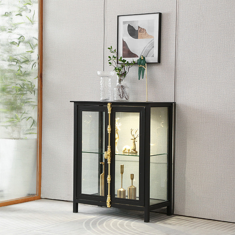 Glam Metal Curio Cabinet Glass Doors Display Cabinet with Door