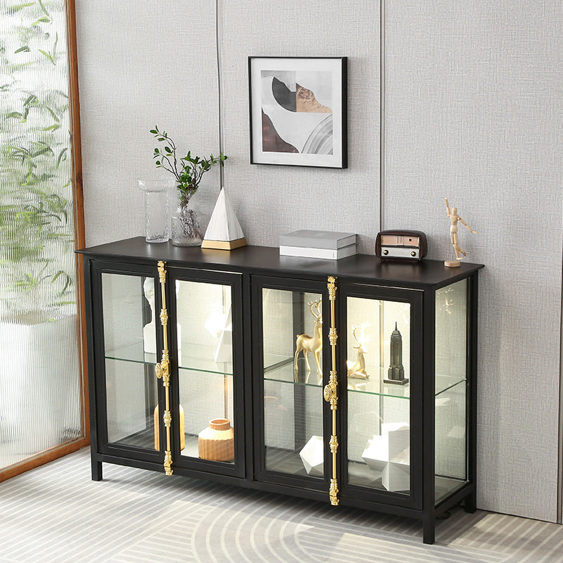 Glam Metal Curio Cabinet Glass Doors Display Cabinet with Door