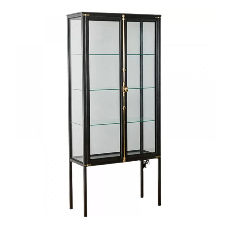 Glam Metal Curio Cabinet Glass Doors Display Cabinet with Door