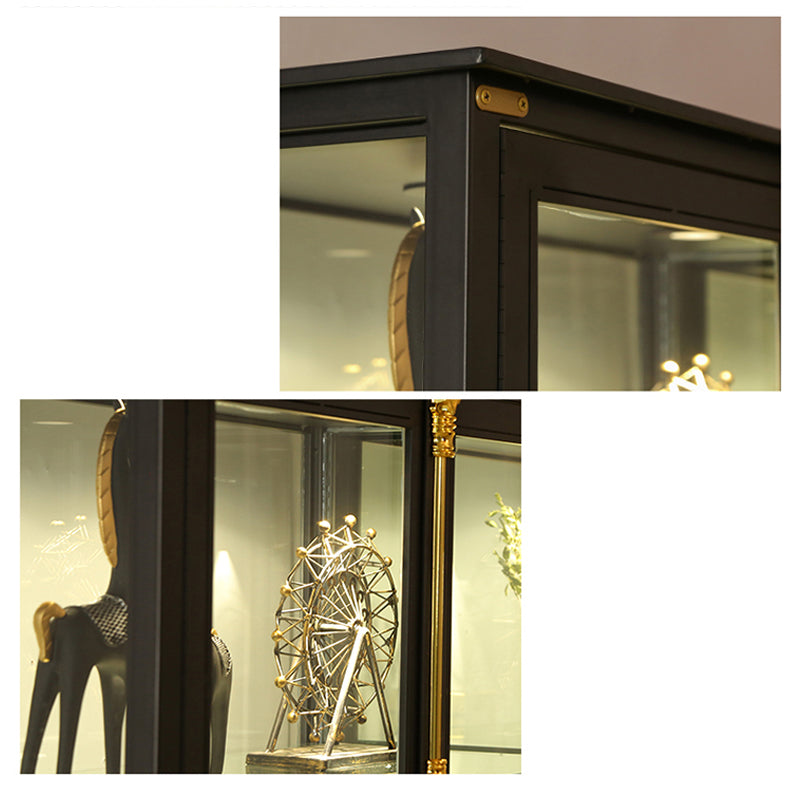 Glam Metal Curio Cabinet Glass Doors Display Cabinet with Door