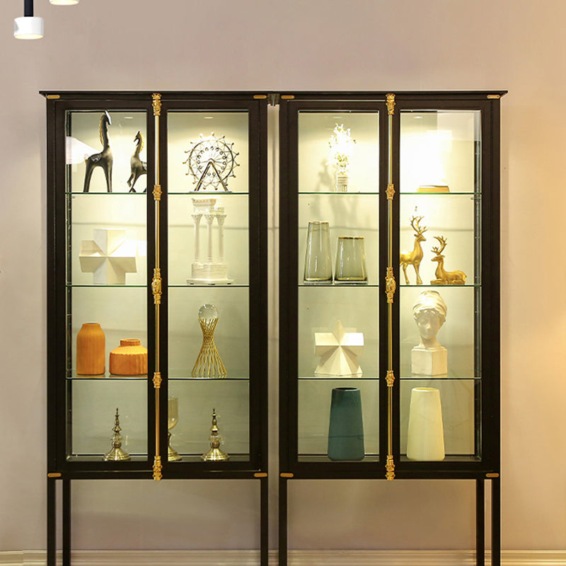 Glam Metal Curio Cabinet Glass Doors Display Cabinet with Door