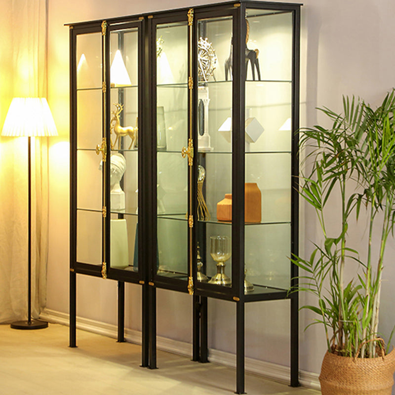 Glam Metal Curio Cabinet Glass Doors Display Cabinet with Door