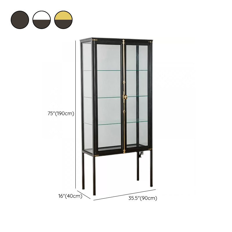 Glam Metal Curio Cabinet Glass Doors Display Cabinet with Door